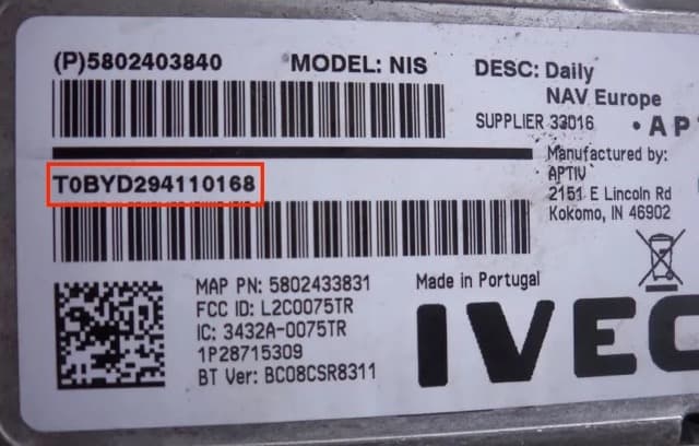 Iveco magnetolos etiketė ir serijos numerio pavyzdys 4