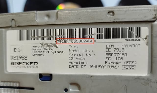 Kia magnetolos etiketė ir serijos numerio pavyzdys 3