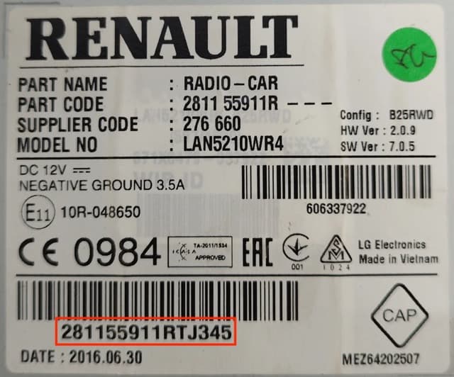 Opel magnetolos etiketė ir serijos numerio pavyzdys 2