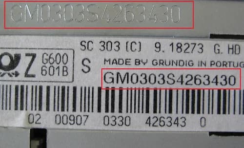 Opel magnetolos etiketė ir serijos numerio pavyzdys 3