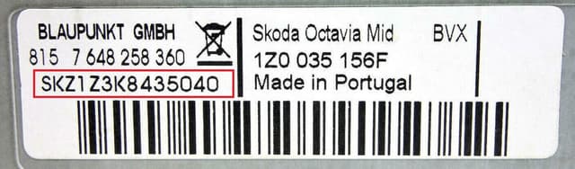 Škoda magnetolos etiketė ir serijos numerio pavyzdys 4